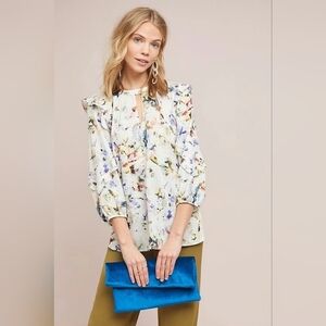 Anthropologie Dolan Left Coast Collection White Blouse with Watercolor Floral M